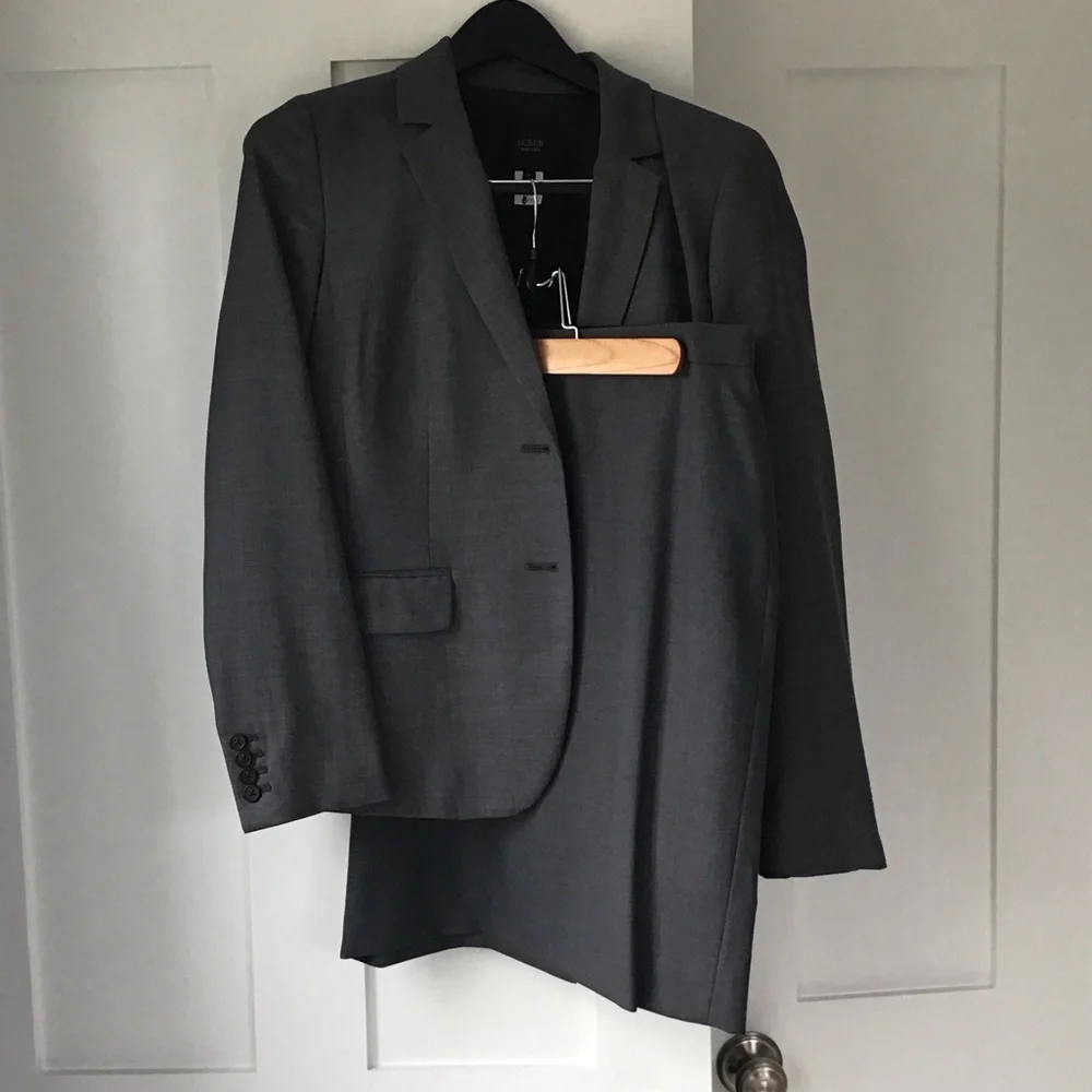 J. Crew Dark Gray Two-Piece Suit Blazer and Pencil skirt - Picture 1 of 5